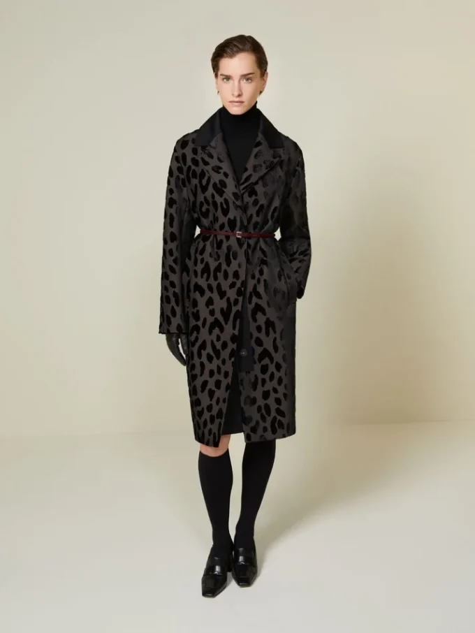 Manteau en velours tacheté à simple boutonnage, noir Manteau en velours tacheté à simple boutonnage, noir