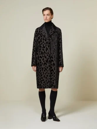 Manteau en velours tacheté à simple boutonnage, noir