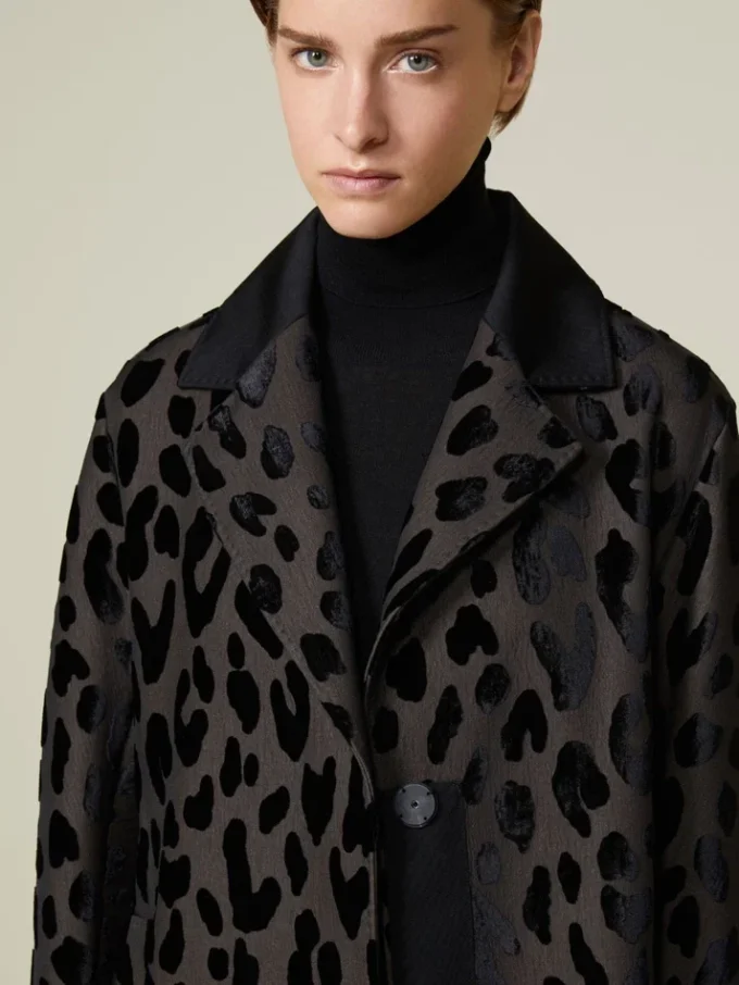 Manteau en velours tacheté à simple boutonnage, noir Manteau en velours tacheté à simple boutonnage, noir