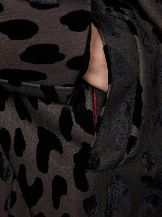 Manteau en velours tacheté à simple boutonnage, noir Manteau en velours tacheté à simple boutonnage, noir