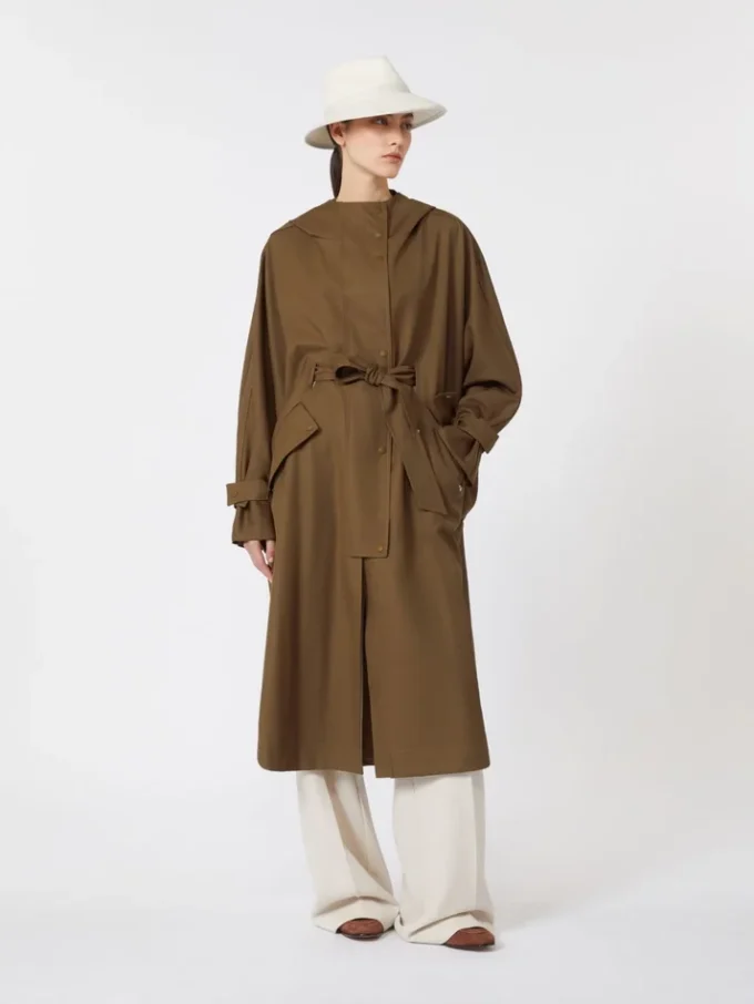 Manteau long en gabardine de laine déperlante, marron Manteau long en gabardine de laine déperlante, marron