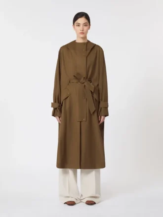 Manteau long en gabardine de laine déperlante, marron Manteau long en gabardine de laine déperlante, marron
