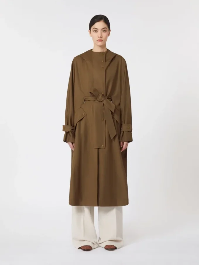 Manteau long en gabardine de laine déperlante, marron Manteau long en gabardine de laine déperlante, marron