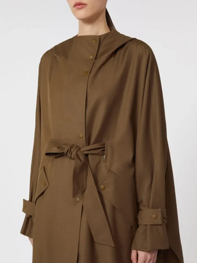 Manteau long en gabardine de laine déperlante, marron Manteau long en gabardine de laine déperlante, marron