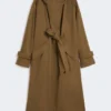 Manteau long en gabardine de laine déperlante, marron Manteau long en gabardine de laine déperlante, marron