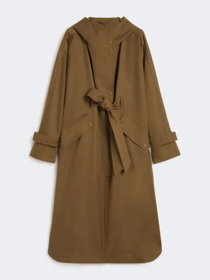 Manteau long en gabardine de laine déperlante, marron Manteau long en gabardine de laine déperlante, marron