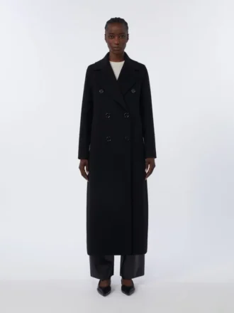 Manteau long en laine avec demi-ceinture, noir Manteau long en laine avec demi-ceinture, noir