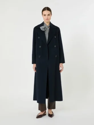 Manteau long en laine avec détail de demi-ceinture, bleu nuit Manteau long en laine avec détail de demi-ceinture, bleu nuit