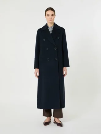 Manteau long en laine avec détail de demi-ceinture, bleu nuit Manteau long en laine avec détail de demi-ceinture, bleu nuit