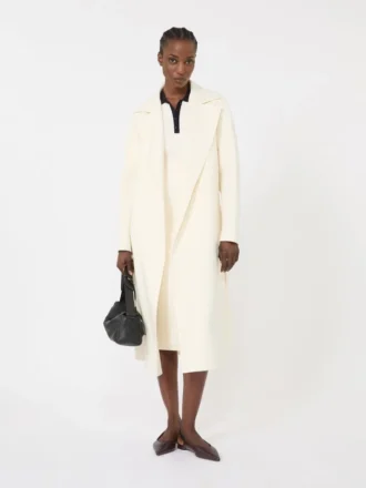 Manteau long en laine, cachemire et soie, blanc