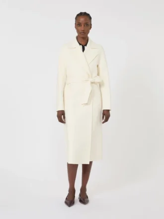 Manteau long en laine, cachemire et soie, blanc