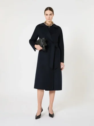 Manteau long en laine, cachemire et soie, bleu marine