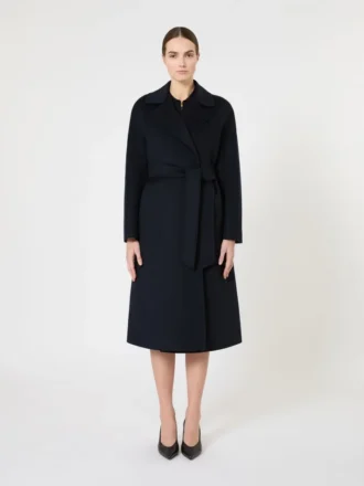Manteau long en laine, cachemire et soie, bleu marine