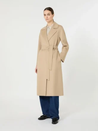 Manteau long en laine, cachemire et soie, couleur sable