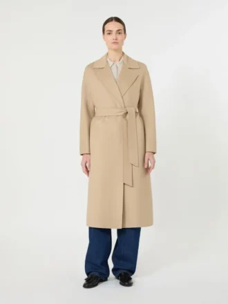 Manteau long en laine, cachemire et soie, couleur sable