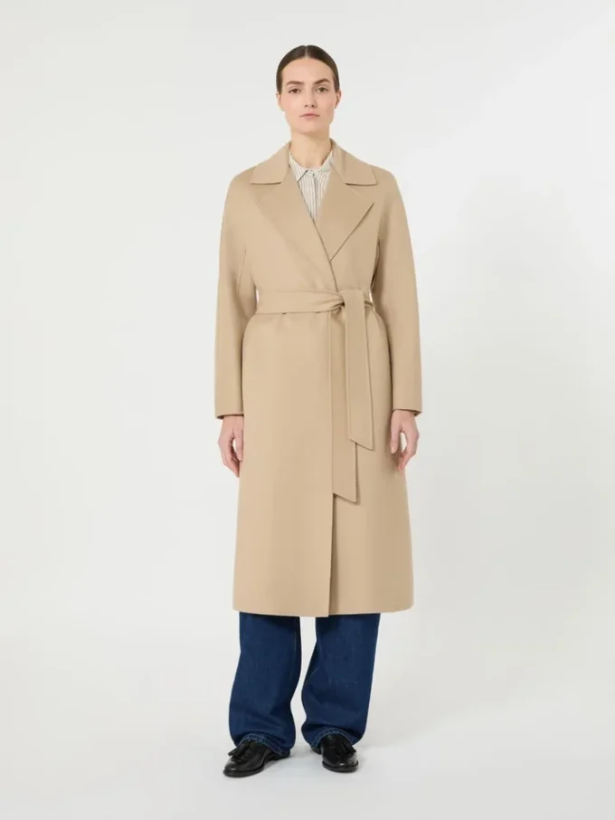 Manteau long en laine, cachemire et soie, couleur sable