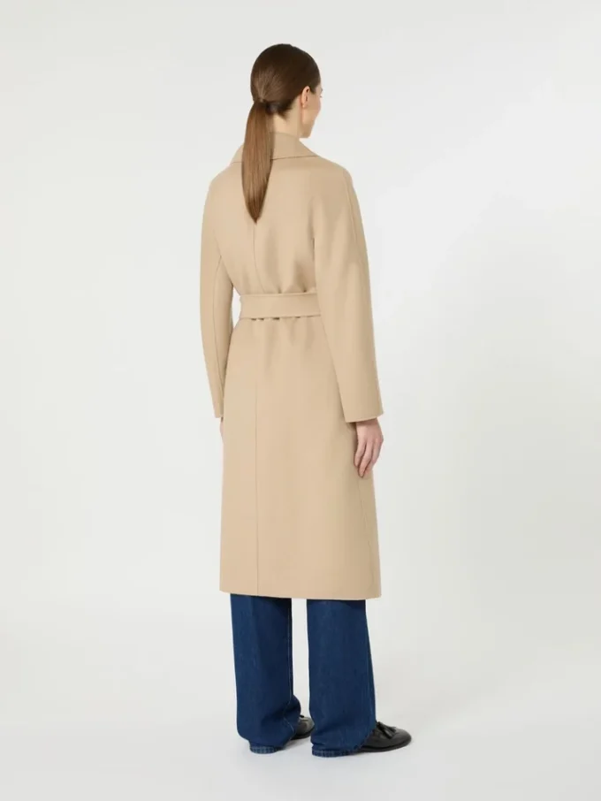 Manteau long en laine, cachemire et soie, couleur sable