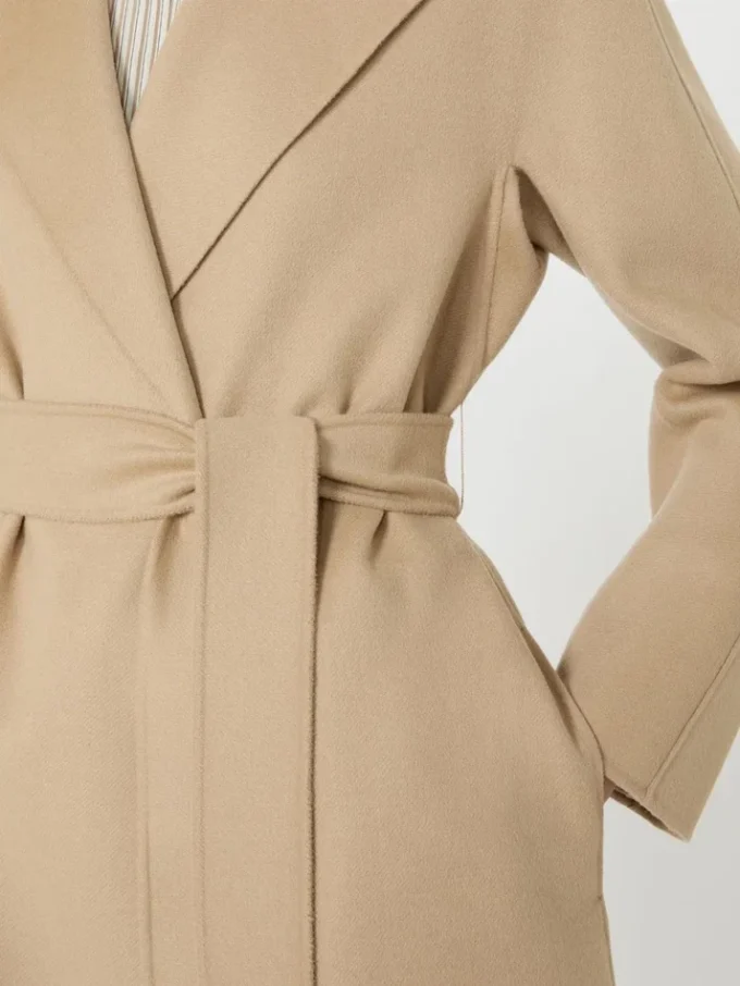 Manteau long en laine, cachemire et soie, couleur sable