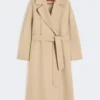 Manteau long en laine, cachemire et soie, couleur sable