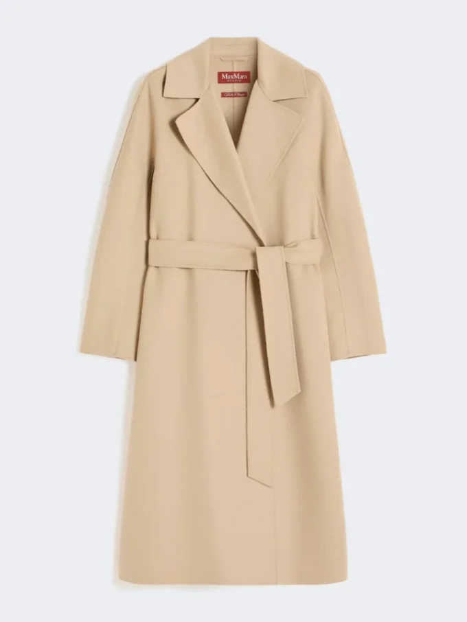 Manteau long en laine, cachemire et soie, couleur sable