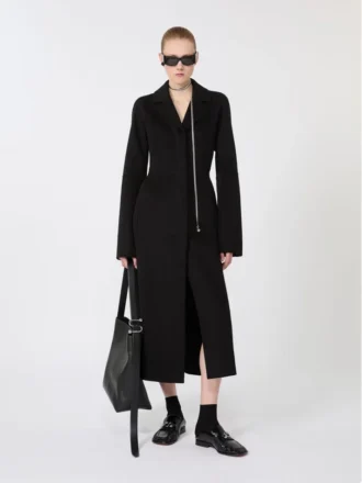 Manteau long en laine coupe ajustée, noir