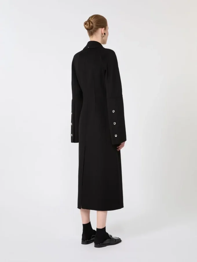 Manteau long en laine coupe ajustée, noir