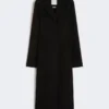 Manteau long en laine coupe ajustée, noir