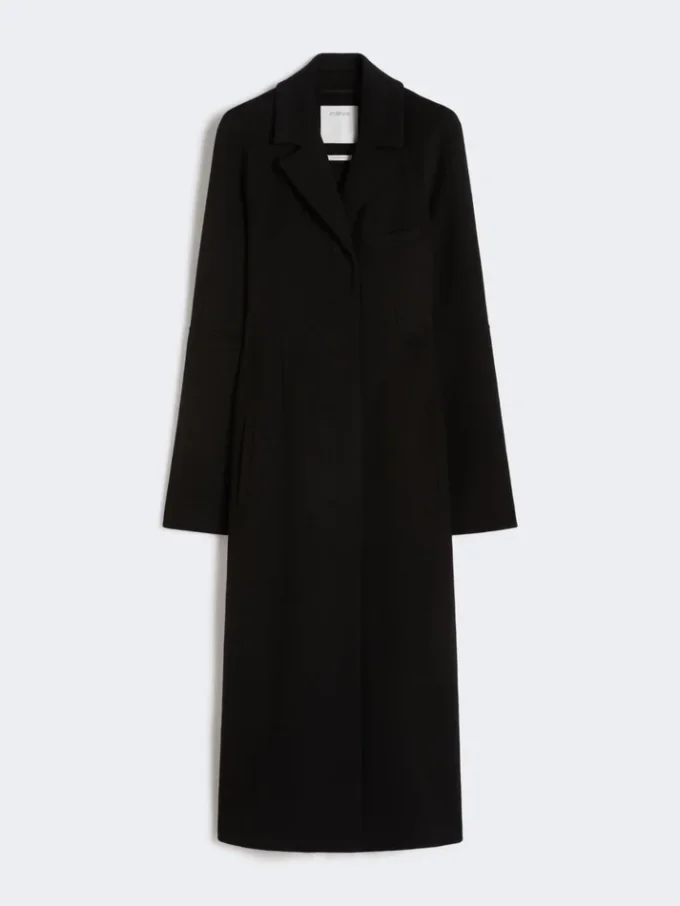 Manteau long en laine coupe ajustée, noir