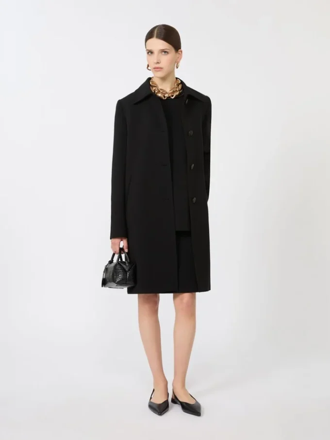 Blouse à col rond en cady, noire