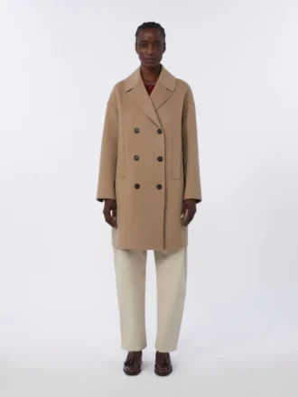 Manteau midi en laine, beige