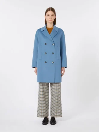 Manteau midi en laine épaisse, bleu clair