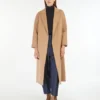 Manteau midi en laine peignée, couleur camel