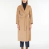 Manteau midi en laine peignée, couleur camel