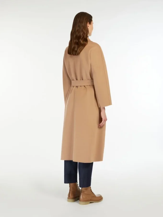 Manteau midi en laine peignée, couleur camel