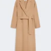 Manteau midi en laine peignée, couleur camel