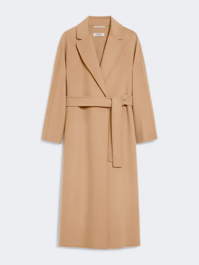 Manteau midi en laine peignée, couleur camel