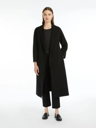 Manteau midi en laine peignée, noir
