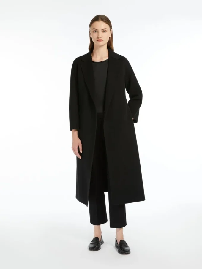 Manteau midi en laine peignée, noir Manteau midi en laine peignée, noir