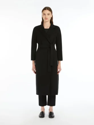 Manteau midi en laine peignée, noir
