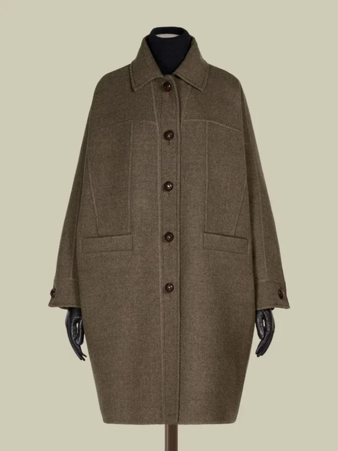 Manteau oversize en laine double, couleur tourterelle
