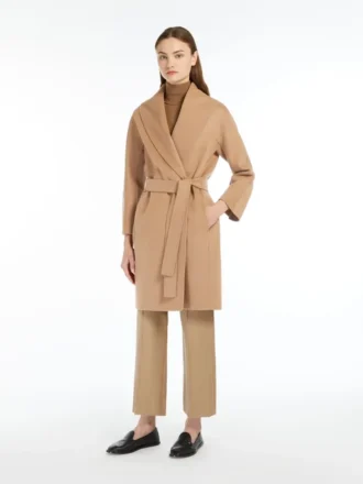 Manteau-peignoir en laine double face, couleur camel