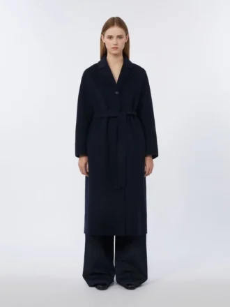 Manteau évasé en laine, bleu nuit