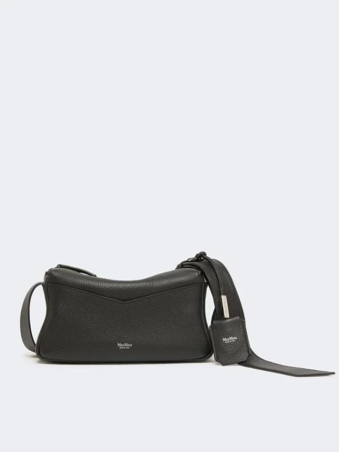 Micro-sac à main en cuir peu brillant, noir