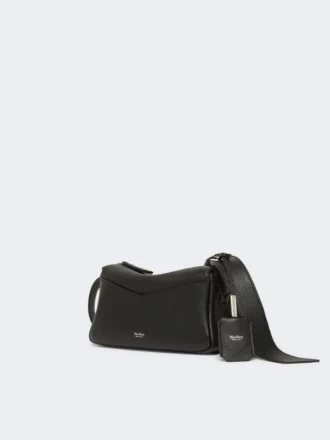 Micro-sac à main en cuir peu brillant, noir