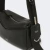Micro-sac à main en cuir peu brillant, noir