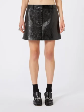 Mini-jupe en cuir verni aspect alligator, noir Mini-jupe en cuir verni aspect alligator, noir
