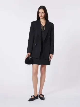 Mini-jupe en gabardine stretch, noire