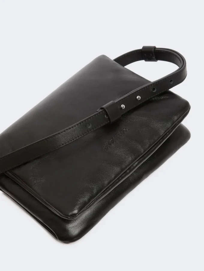 Mini-sac Soffy en cuir nappa matelassé, noir