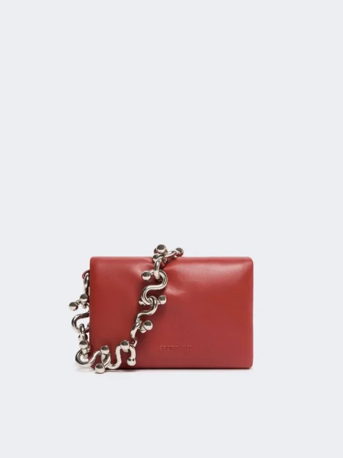Mini-sac Soffy en cuir nappa matelassé, rouge brique