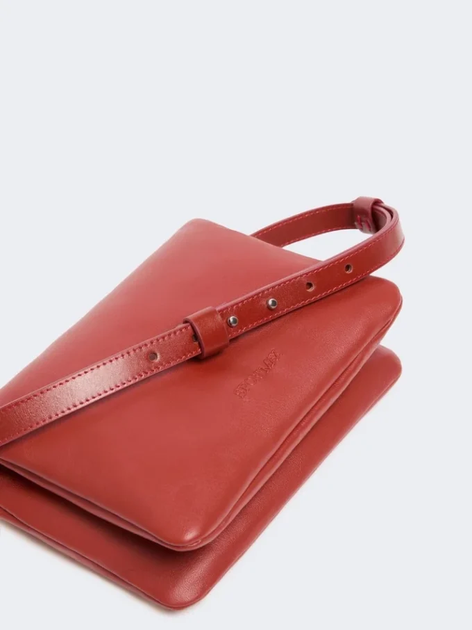 Mini-sac Soffy en cuir nappa matelassé, rouge brique